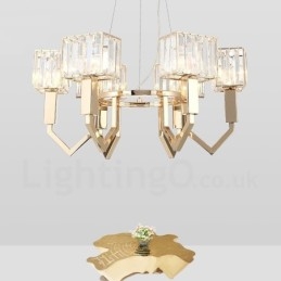 Lampada a sospensione contemporanea in acciaio e cristallo a 6 luci E14, Ø 63 cm H 32 cm