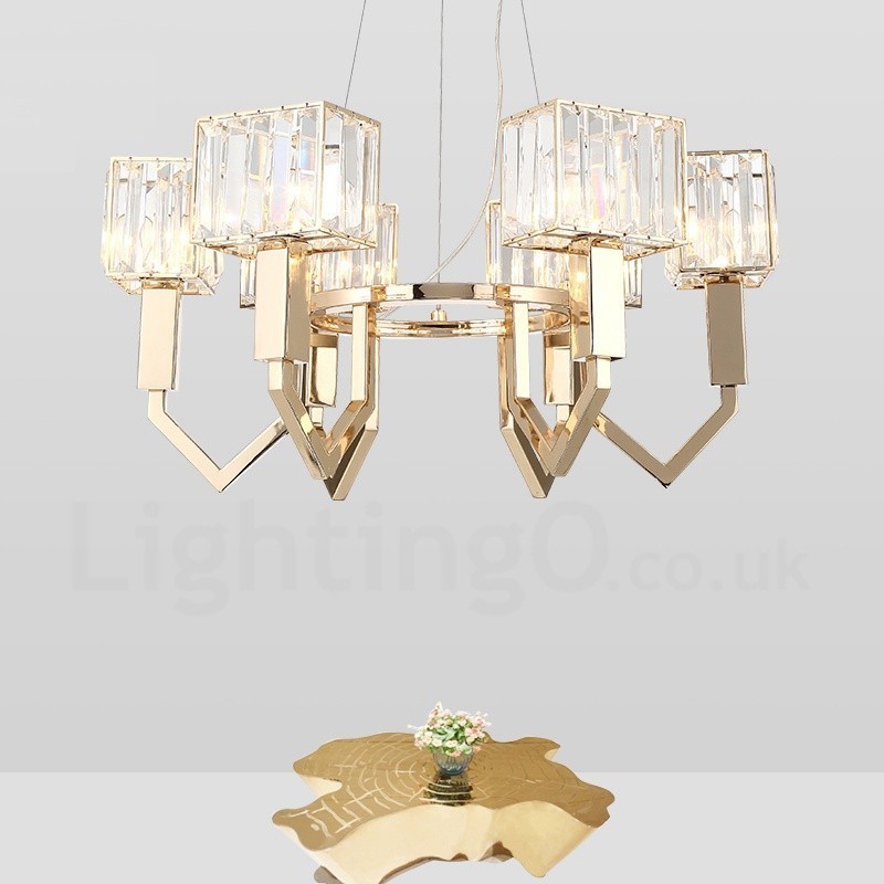 Lampada a sospensione contemporanea in acciaio e cristallo a 6 luci E14, Ø 63 cm H 32 cm