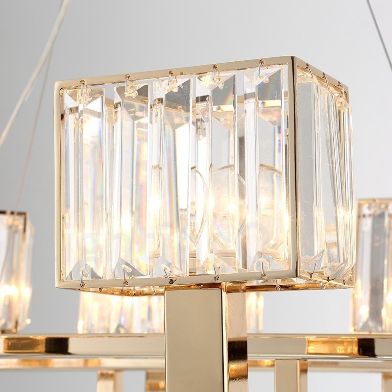 Lampada a sospensione contemporanea in acciaio e cristallo a 6 luci E14, Ø 63 cm H 32 cm