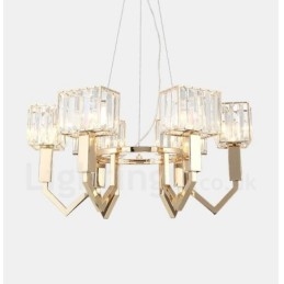 Lampada a sospensione contemporanea in acciaio e cristallo a 6 luci E14, Ø 63 cm H 32 cm