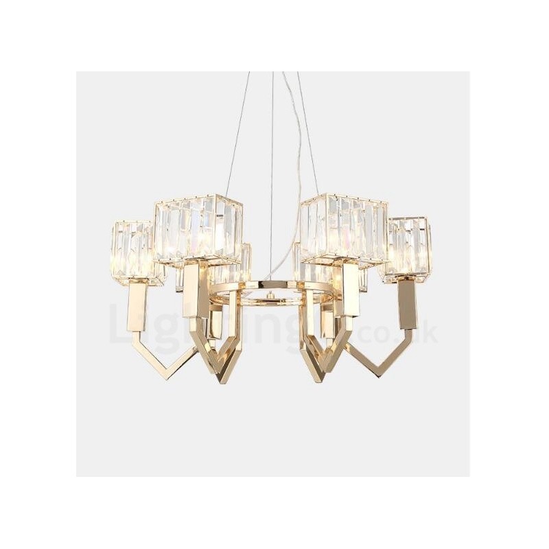 Lampada a sospensione contemporanea in acciaio e cristallo a 6 luci E14, Ø 63 cm H 32 cm