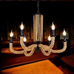 Lampadario retrò in corda e ferro