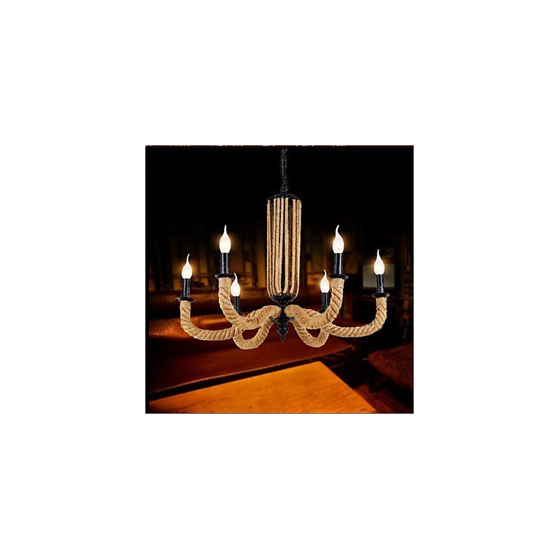 Lampadario retrò in corda e ferro