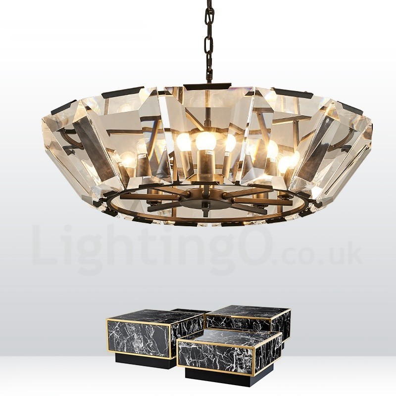 Lampada a sospensione moderna contemporanea 8 luci in acciaio con paralume in cristallo, E14, Ø80 cm