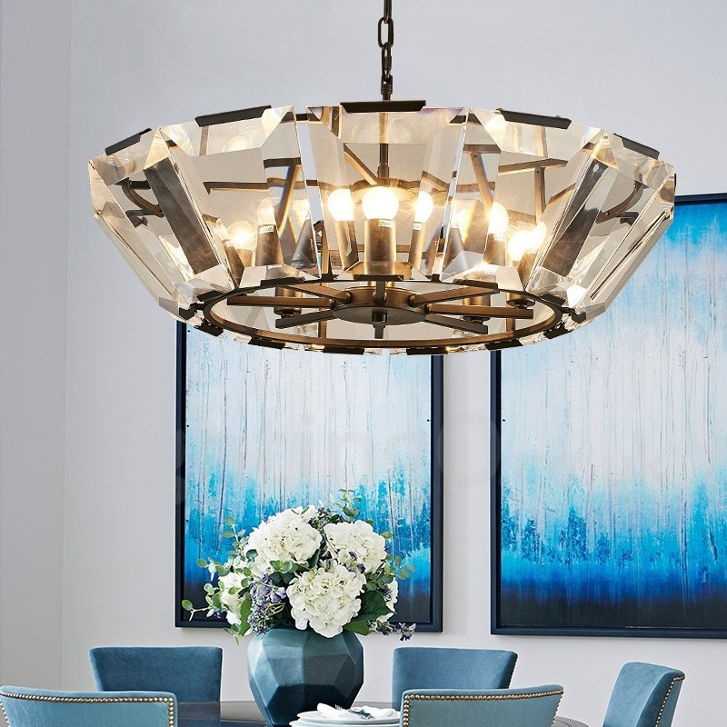 Lampada a sospensione moderna contemporanea 8 luci in acciaio con paralume in cristallo, E14, Ø80 cm