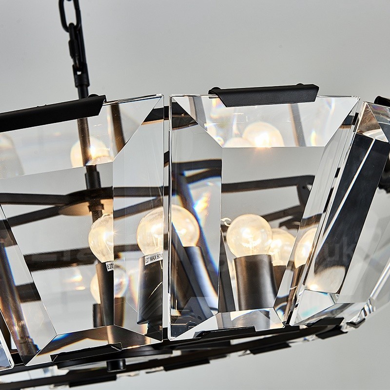 Lampada a sospensione moderna contemporanea 8 luci in acciaio con paralume in cristallo, E14, Ø80 cm