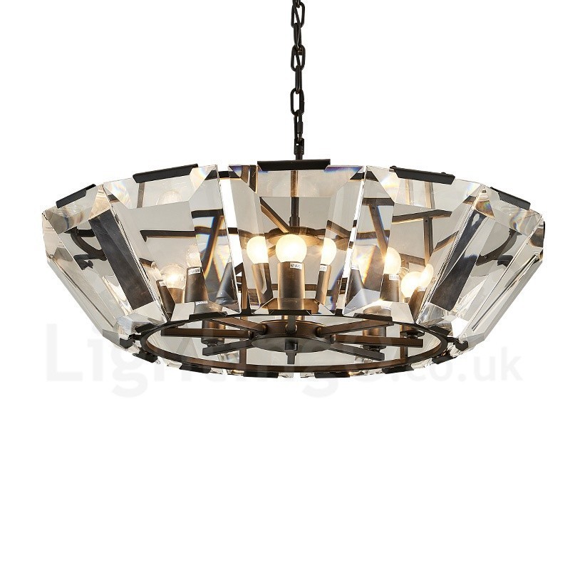 Lampada a sospensione moderna contemporanea 8 luci in acciaio con paralume in cristallo, E14, Ø80 cm