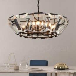 Lampada a sospensione moderna contemporanea 8 luci in acciaio con paralume in cristallo, E14, Ø80 cm