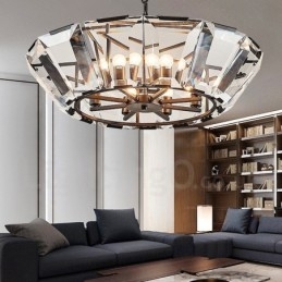 Lampada a sospensione moderna contemporanea 8 luci in acciaio con paralume in cristallo, E14, Ø80 cm