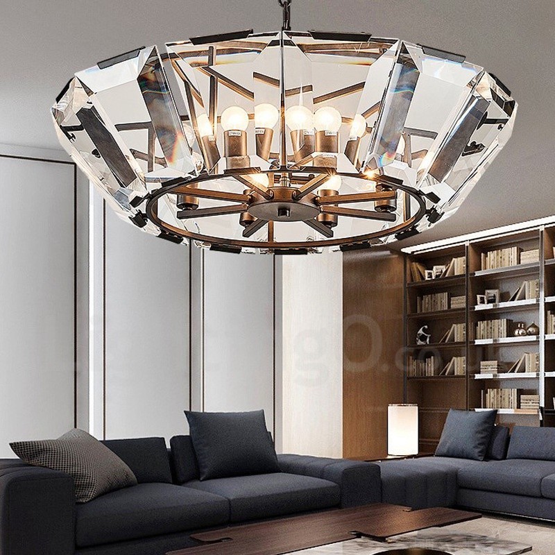Lampada a sospensione moderna contemporanea 8 luci in acciaio con paralume in cristallo, E14, Ø80 cm