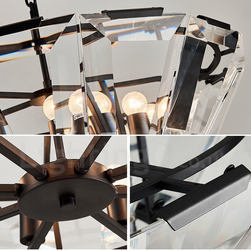 Lampada a sospensione moderna contemporanea 8 luci in acciaio con paralume in cristallo, E14, Ø80 cm