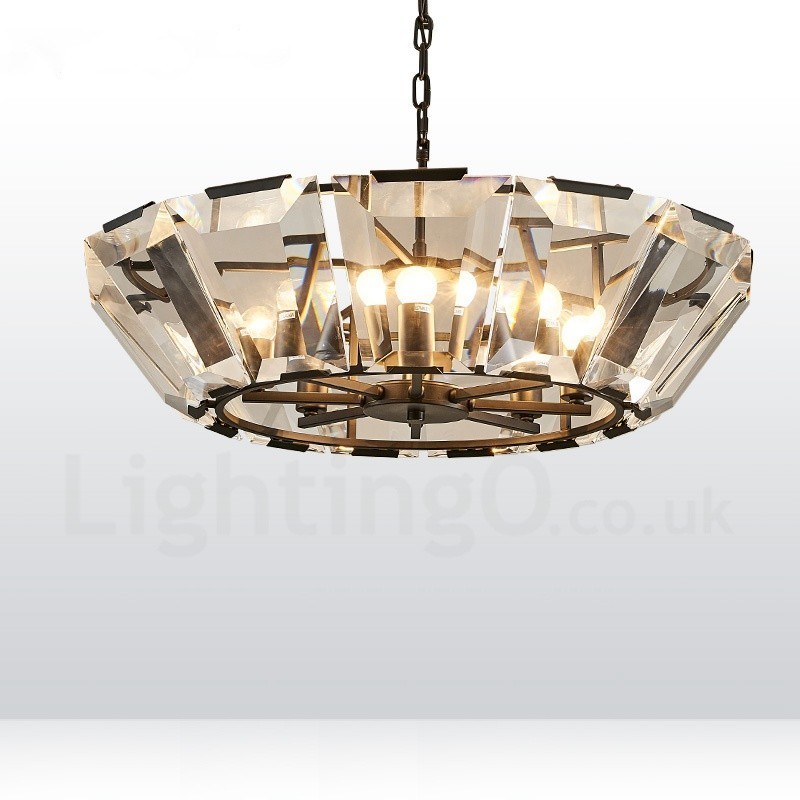 Lampada a sospensione moderna contemporanea 8 luci in acciaio con paralume in cristallo, E14, Ø80 cm