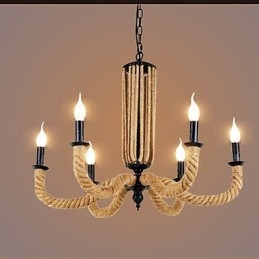 Lampadario retrò in corda e ferro