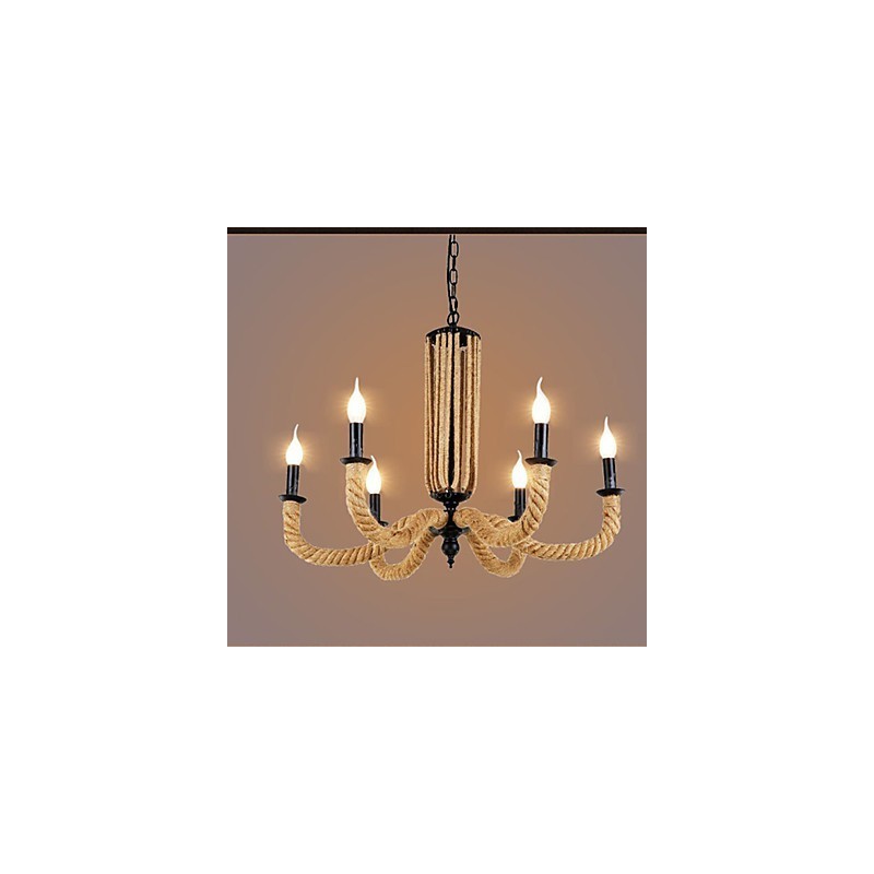 Lampadario retrò in corda e ferro