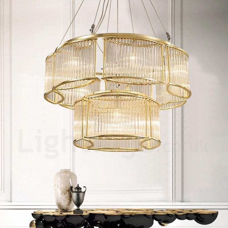 Lampada a sospensione in acciaio con paralume in cristallo, 11 luci, E14, Ø 78 cm H 50 cm