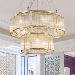 Lampada a sospensione in acciaio con paralume in cristallo, 11 luci, E14, Ø 78 cm H 50 cm
