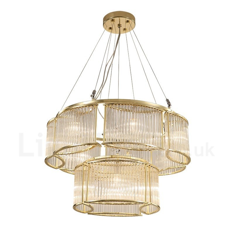 Lampada a sospensione in acciaio con paralume in cristallo, 11 luci, E14, Ø 78 cm H 50 cm