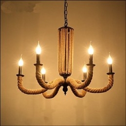 Lampadario retrò in corda e ferro