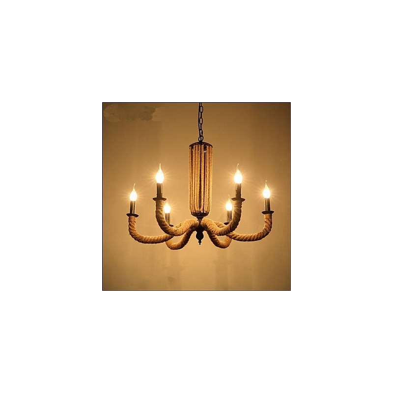 Lampadario retrò in corda e ferro