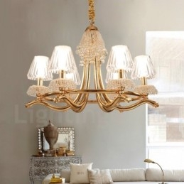 Lampadario moderno contemporaneo 6 luci E14 in acciaio e cristallo, paralume in acrilico, Ø 70 cm H 58 cm
