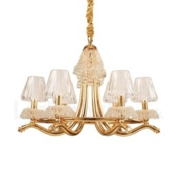 Lampadario moderno contemporaneo 6 luci E14 in acciaio e cristallo, paralume in acrilico, Ø 70 cm H 58 cm