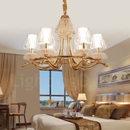 Lampadario moderno contemporaneo 6 luci E14 in acciaio e cristallo, paralume in acrilico, Ø 70 cm H 58 cm