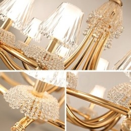 Lampadario moderno contemporaneo 6 luci E14 in acciaio e cristallo, paralume in acrilico, Ø 70 cm H 58 cm