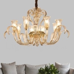 Lampadario moderno contemporaneo in vetro 8 luci E14, diametro 90 cm, altezza 53 cm