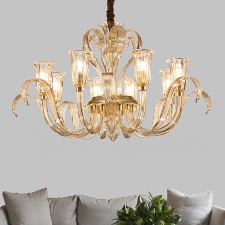 Lampadario moderno contemporaneo in vetro 8 luci E14, diametro 90 cm, altezza 53 cm