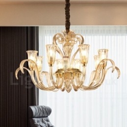 Lampadario moderno contemporaneo in vetro 8 luci E14, diametro 90 cm, altezza 53 cm