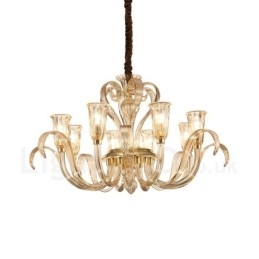 Lampadario moderno contemporaneo in vetro 8 luci E14, diametro 90 cm, altezza 53 cm