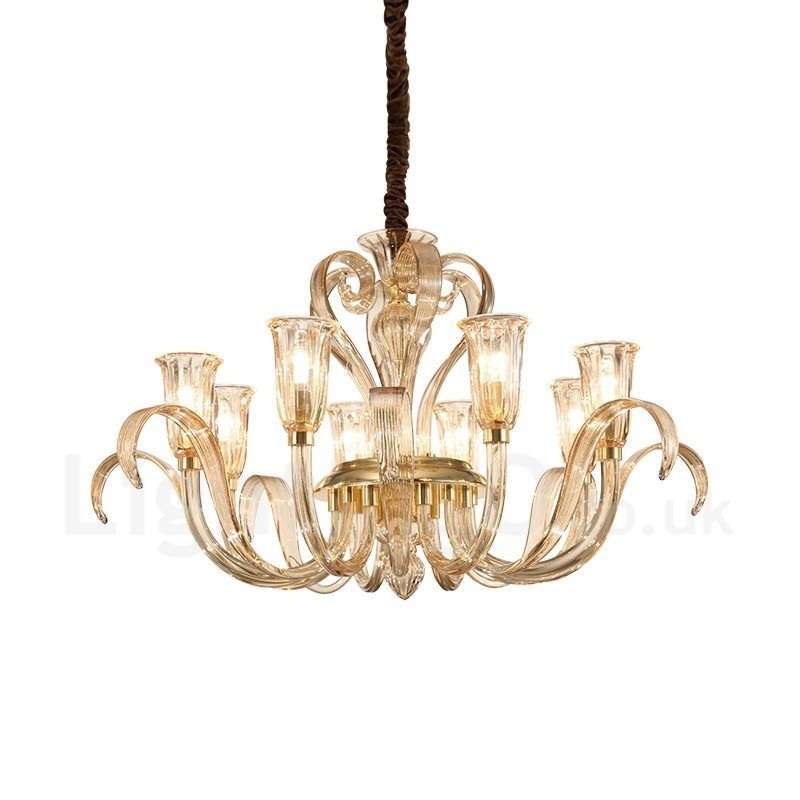 Lampadario moderno contemporaneo in vetro 8 luci E14, diametro 90 cm, altezza 53 cm