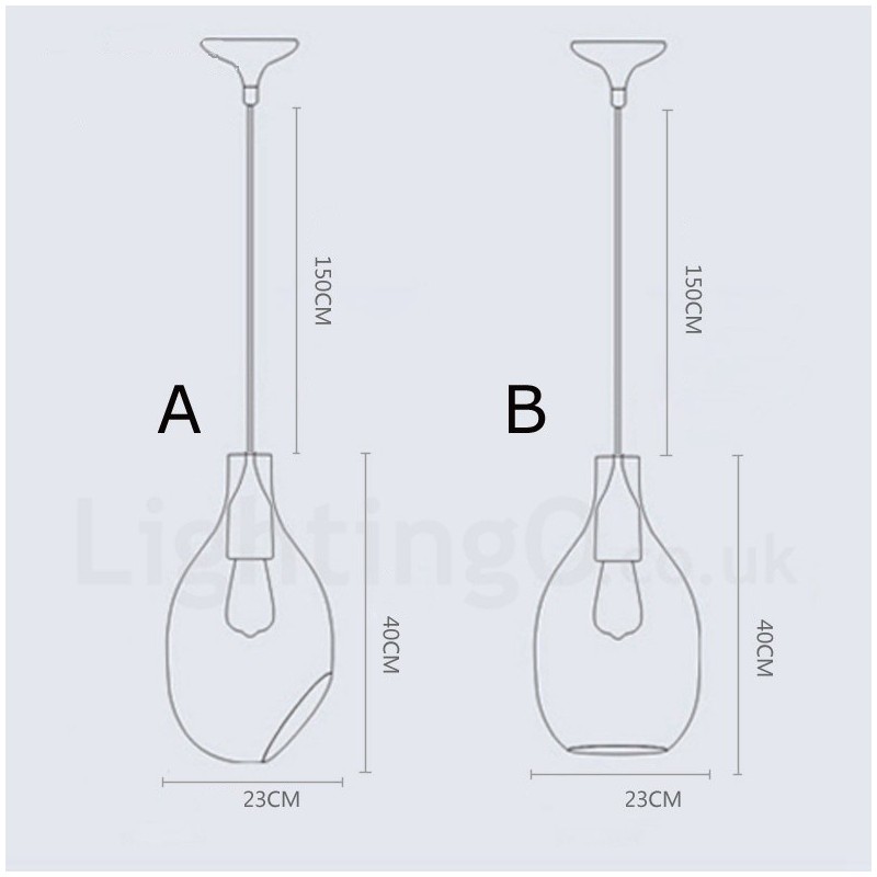 Lampada a sospensione contemporanea in vetro 1 luce E27 Ø 23 cm H 40 cm