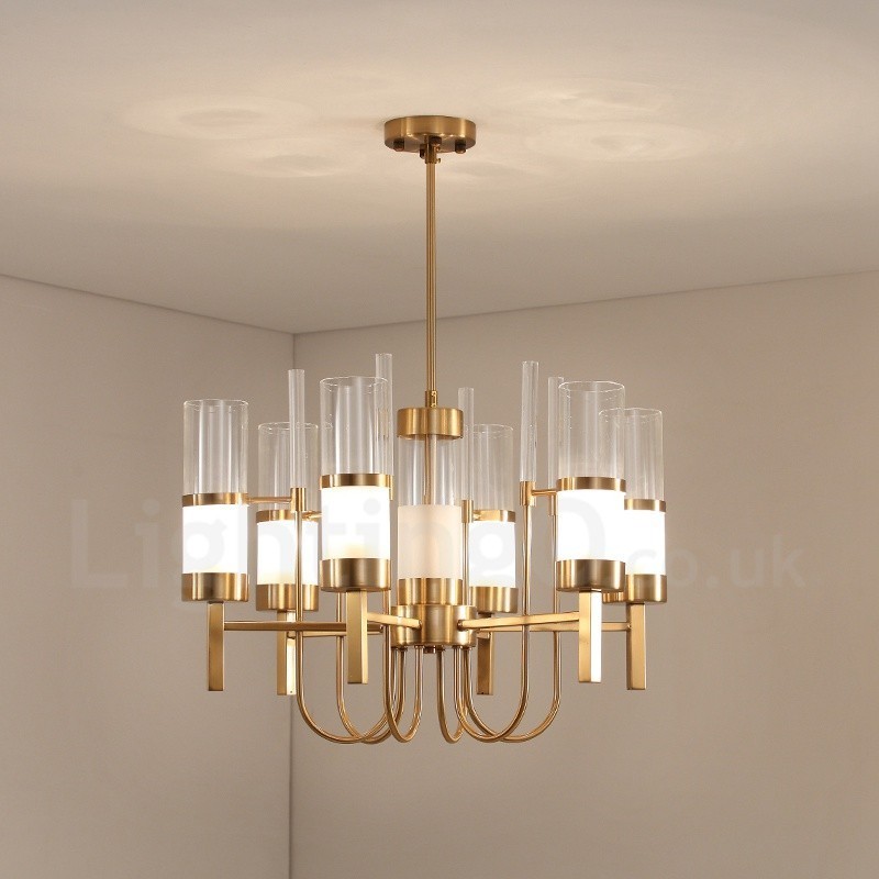 Lampadario rustico moderno contemporaneo in acciaio 6 luci con paralumi in vetro E14 Ø 65 cm H 80 cm