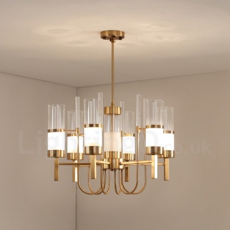 Lampadario rustico moderno contemporaneo in acciaio 6 luci con paralumi in vetro E14 Ø 65 cm H 80 cm