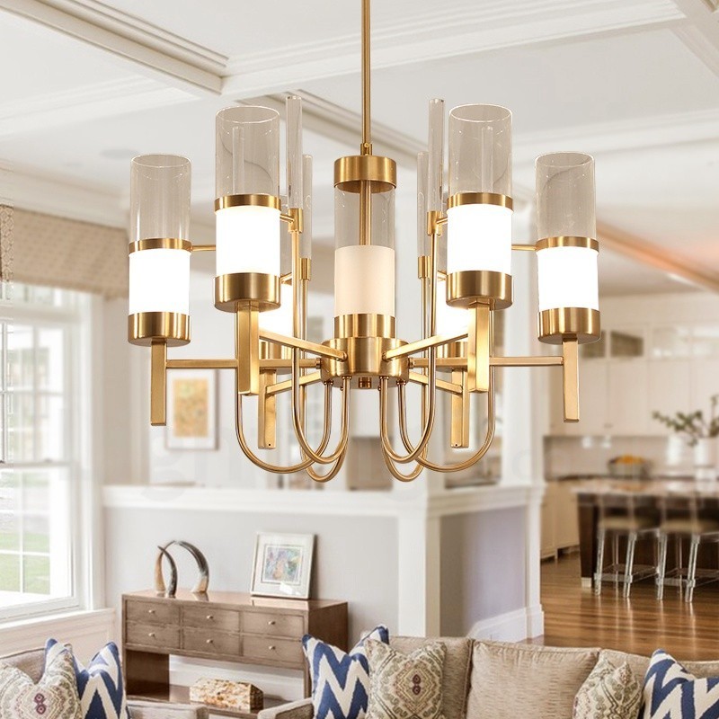 Lampadario rustico moderno contemporaneo in acciaio 6 luci con paralumi in vetro E14 Ø 65 cm H 80 cm