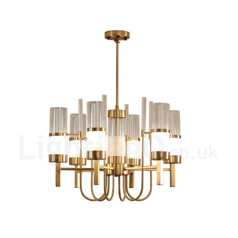 Lampadario rustico moderno contemporaneo in acciaio 6 luci con paralumi in vetro E14 Ø 65 cm H 80 cm
