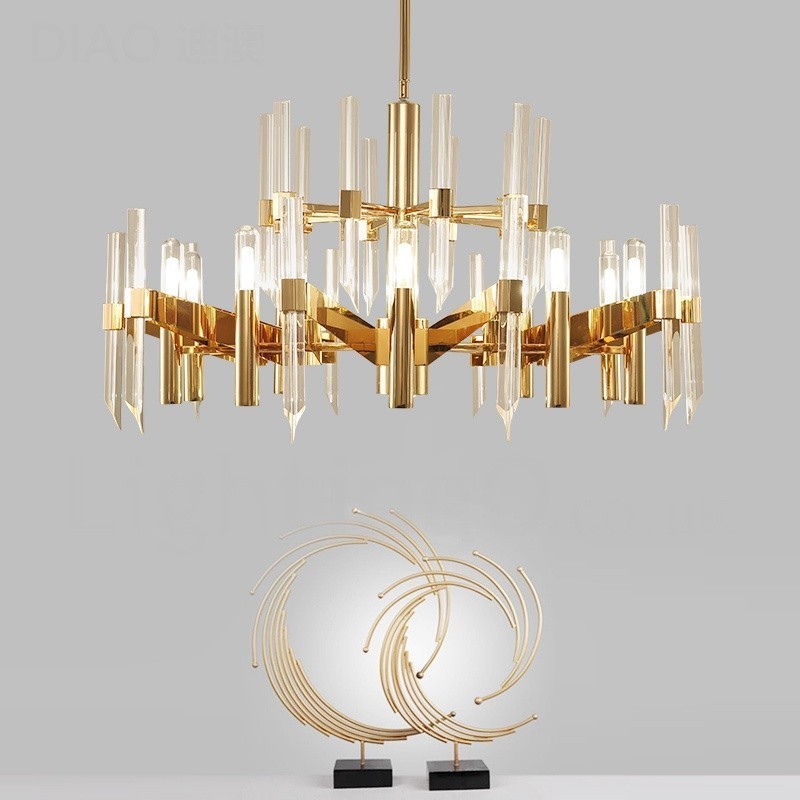 Lampadario moderno contemporaneo 18 luci in lega di alluminio con paralume in cristallo