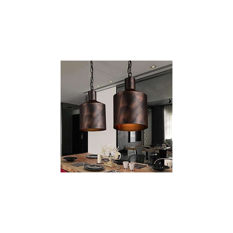 Lampadario a sospensione rustico Lodge Drum in metallo