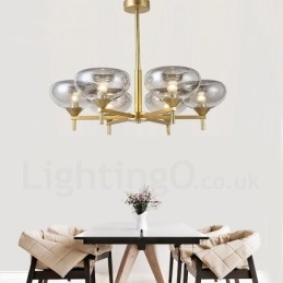 Lampadario contemporaneo 6 luci in lega di alluminio con paralume in vetro, E27, Ø 84 cm