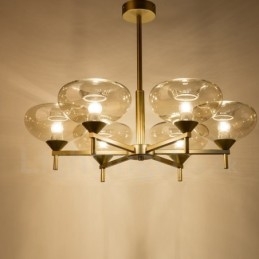 Lampadario contemporaneo 6 luci in lega di alluminio con paralume in vetro, E27, Ø 84 cm