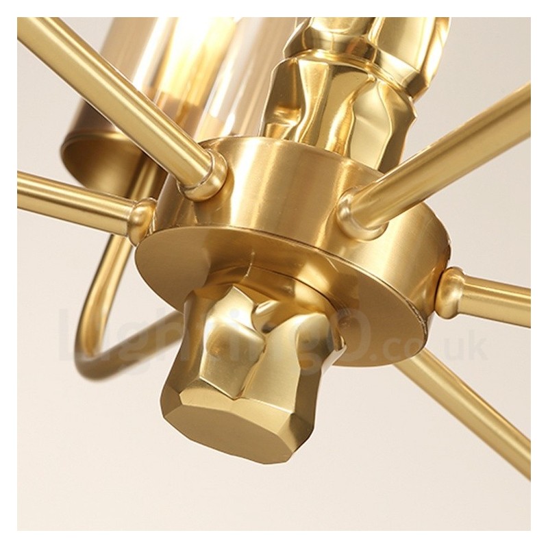 Lampadario contemporaneo in ottone a 8 luci con paralume in vetro, Ø 85 cm H 60 cm, attacco E14