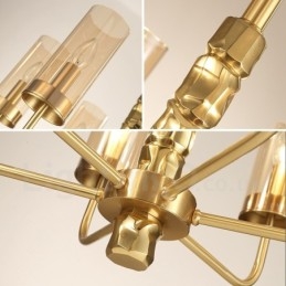 Lampadario contemporaneo in ottone a 10 luci con paralume in vetro, E14, Ø 100 cm H 60 cm