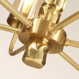 Lampadario contemporaneo in ottone a 10 luci con paralume in vetro, E14, Ø 100 cm H 60 cm
