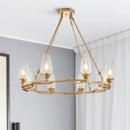 Lampada a sospensione contemporanea in acciaio e vetro a 8 luci E14 Ø 70 cm H 88 cm