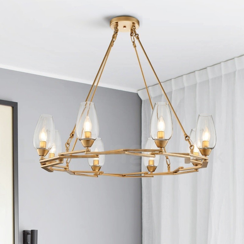 Lampada a sospensione contemporanea in acciaio e vetro a 8 luci E14 Ø 70 cm H 88 cm