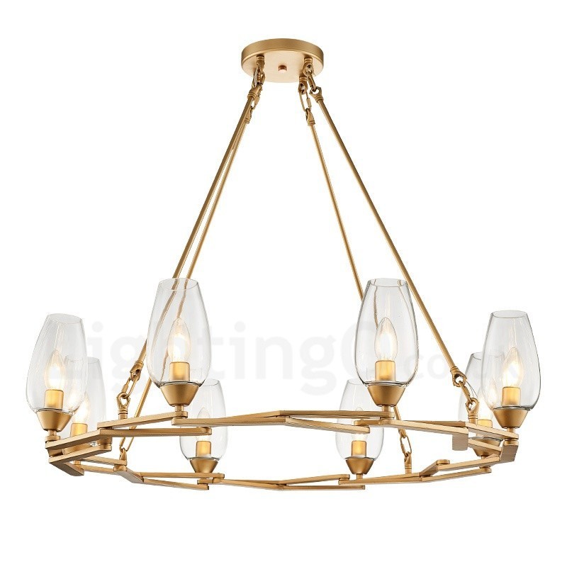 Lampada a sospensione contemporanea in acciaio e vetro a 8 luci E14 Ø 70 cm H 88 cm