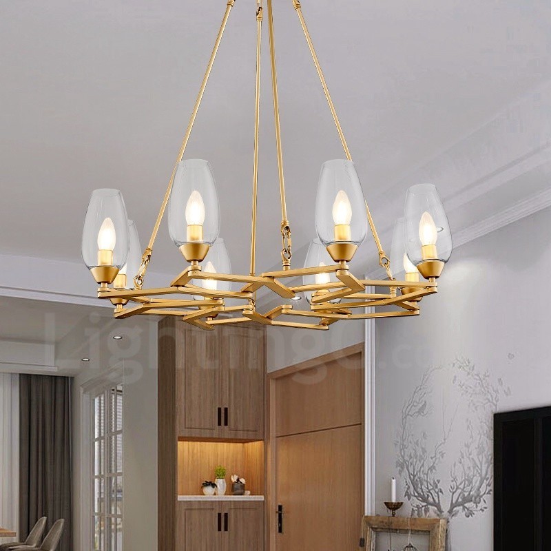 Lampada a sospensione contemporanea in acciaio e vetro a 8 luci E14 Ø 70 cm H 88 cm