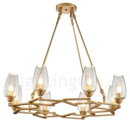 Lampada a sospensione contemporanea in acciaio e vetro a 8 luci E14 Ø 70 cm H 88 cm