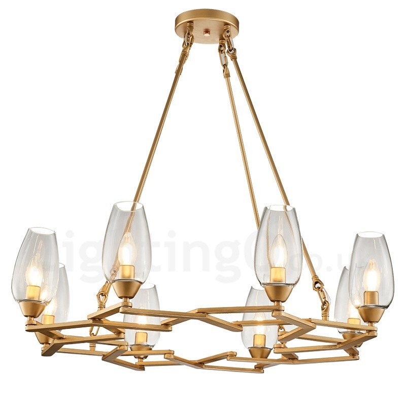 Lampada a sospensione contemporanea in acciaio e vetro a 8 luci E14 Ø 70 cm H 88 cm